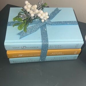 Christmas winter wonderland book stack, cream, blue sparkle handcrafted